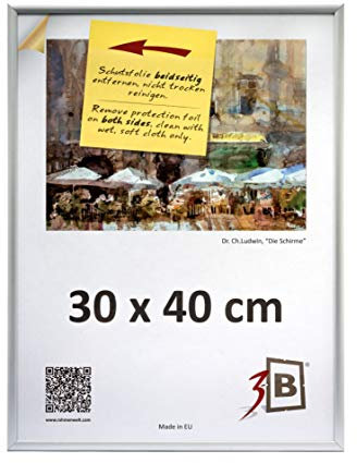 3-B Bilderrahmen ALU FOTO 30x40 cm- silber matt - Alurahmen, Fotorahmen mit Polyesterglas.