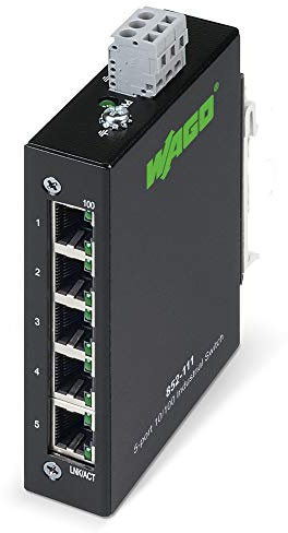Wago 852-111 Fast Ethernet (10/100) Noir commutateur réseau - Commutateurs réseaux (Fast Ethernet (10/100), Full duplex, Grille de montage)