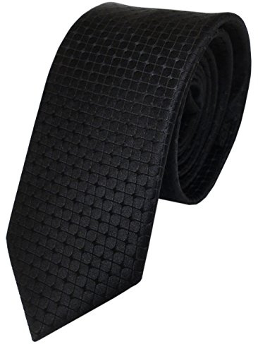 TigerTie schmale Designer Seidenkrawatte in schwarz kariert einfarbig gemustert - Krawatte reine Seide/Silk