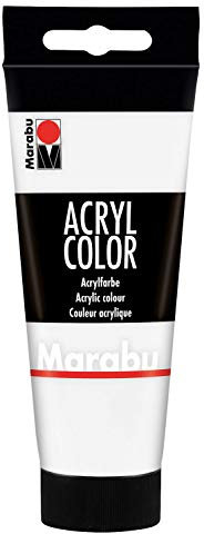 Marabu 12010050070 - Acryl Color weiß 100 ml, cremige Acrylfarbe auf Wasserbasis, schnell trocknend, lichtecht, wasserfest, zum Auftragen mit Pinsel und Schwamm auf Leinwand, Papier und Holz