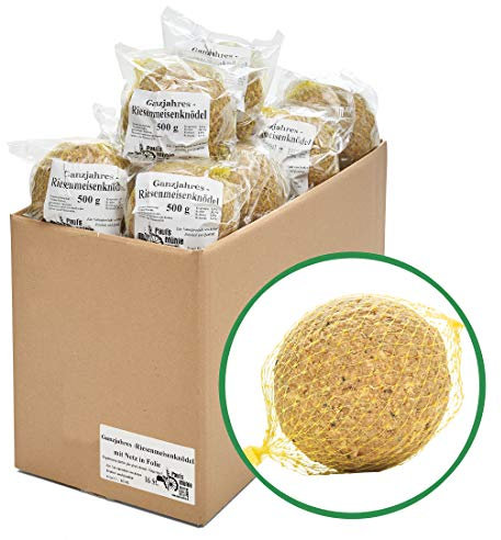 Paul´s Mühle Ganzjahres Riesen-Meisenknödel, Ganzjahresfutter für Wildvögel, reduzierter Schalen- und Nussanteil, mit Netz, 16 Stück (16 x 500 g)