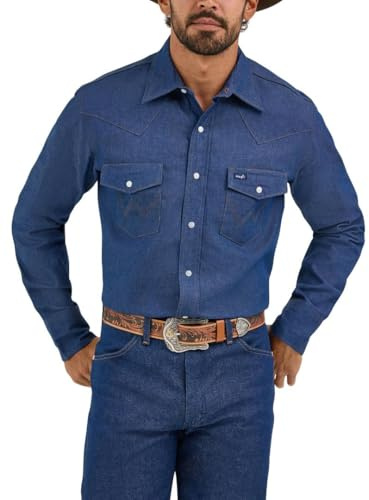 Wrangler Cowboy Cut Western långärmad snap work tröja tvättad finish skjorta, opak herr, Mörkt teblad, L