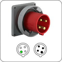 KELLEMS HBL430B7W 3 Phase, 3 Pole, 30 AMP, 480 VAC, 4-Wire GROUNDING, FLANGED Inlet, Industrial Grade, IP67, Male, PIN & Sleeve Device, Watertight
