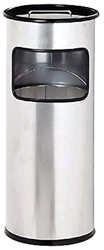 Durable Papierkorb Metall mit Ascher rund, silber, 333023 | Standascher mit herausnehmbarem Einsatz, Aluminium Ascher inklusive Sand, 260 x 620 mm, fuer Innen
