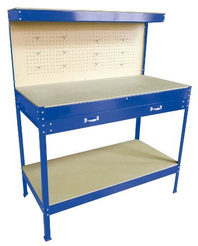 SwitZer New Blue Steel Garage Tool Box Toolbox Work Bench Workbench Storage With Drawers Pegboard and 20 Pegs Shelf DIY Workshop Station