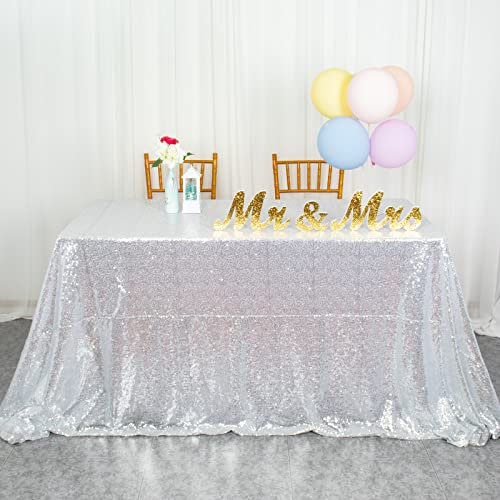 60 x102 Silber Pailletten Tischdecke Rechteckige Hochzeitsdekorationen Silber Glitter Tischdecke Party Tischdecke (150 x 260 cm)