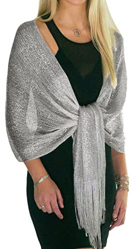 ShineGlitz Schals und Wraps für Abendkleider, Damenschals und Wraps, elegante Schals und Wraps für Abendgarderobe, silber, Einheitsgröße