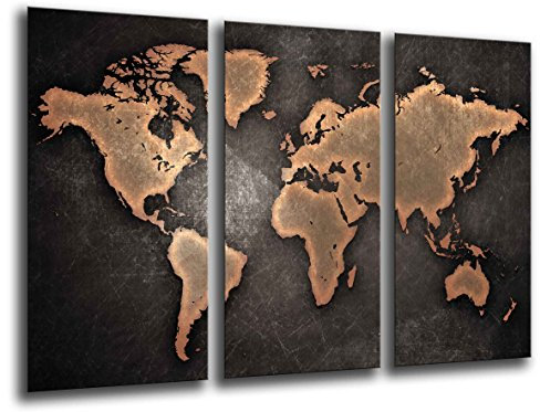 Quadro Su Legno, Mappa del mondo, mappa del mondo, vintage, 97 x 62cm, Stampa in qualita fotografica. Ref. 26138