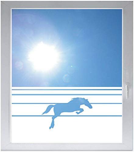 INDIGOS UG Sichtschutzfolie Glasdekorfolie Fensterfolie mit Motiv satiniert Blickdicht - w308 Pferd Pferde Tier Hufeisen - 1000 mm Länge - 500 mm Höhe Streifen - selbstklebend - matt - für Bad
