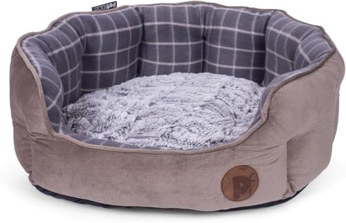 Petface Check and Bamboo Oval Dog Bed with Reversible Cushion, Machine Washable, Medium (Pack of 1)
