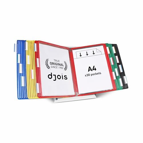 Djois, 434309 – Metall Tischsystem A4, PVC, 30 Sichttafeln, Sortiert | Robuste Metallstruktur, Antireflexe Sichttafeln, Standfest, für Büro, Werkstatt und Produktion