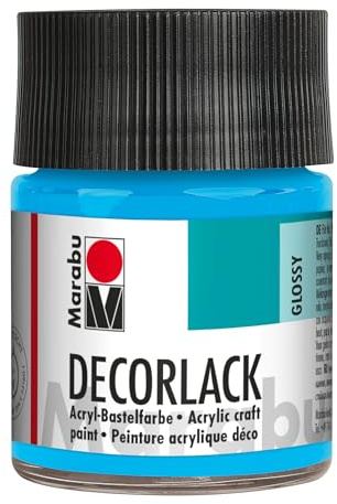 Marabu 11300005090 - Decorlack Acryl Hellblau 090, 50 ml, hochglänzender Acryllack auf Wasserbasis, wetterfest, speichelfest, zum Malen, Schablonieren und für Serviettentechnik