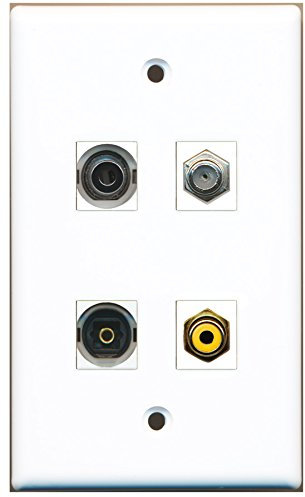 RiteAV - 1 porta RCA giallo 1 porta cavo coassiale TV-tipo F 1 porta Toslink 1 porta 3,5 mm piastra da parete