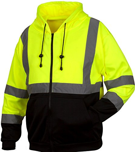 Pyramex RSZH3210M RSZH32 Series Sweatshirts Hi-Vis Lime Zipper Sweatshirt with Black Bottom - Size Medium, Green