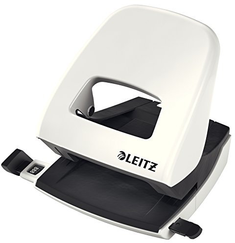 Leitz Hole Punch, 30 Sheets, Guide Bar with Format Markings, Metal, WOW Range, 50081001 - Pearl White
