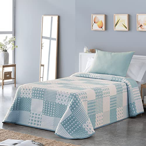 VIALMAN Leichte Tagesdecke Sofia 21 für Doppelbett, 150 cm, Tagesdecke für 150 cm Bett, Größe Tagesdecke 250 x 270 cm, Blau
