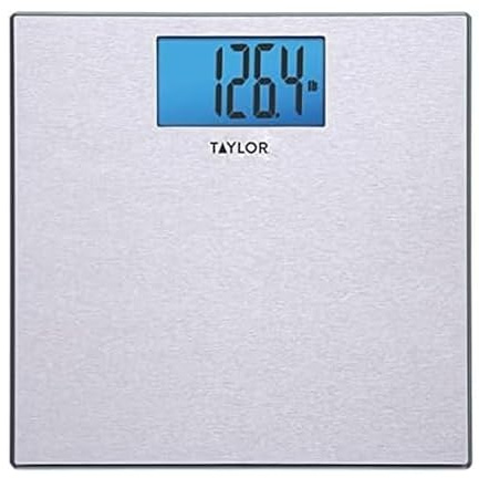 Taylor Digital Scales for Body Weight, 400 LB Capacity, Unique Blue LCD, Auto on and Off Scale, 11.8 x 11.8Inches, Stainless Steel