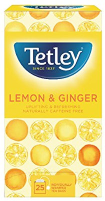Tetley Zingy Lemon & Ginger Herbal Tea Bags - Naturally Caffeine-Free - Perfectly Balanced Citrus & Spice Infusion - Ideal for Relaxation - Rainforest Alliance Certified - 25 Teabags (1 Pack)