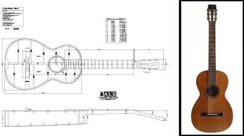Plan of a Vintage Akustikgitarre im Martin-Stil (Parlour), Vollmaßstabsdruck