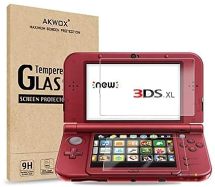 AKWOX Skärmskydd för nya 3DS XL och Nintendo 3DS XL, repfritt glasskydd för toppskärm (2 delar) + skyddsfilm för bottenskärm (2 delar)