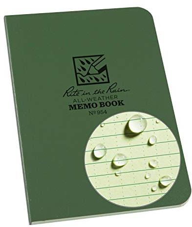 Rite In The Rain vattentätt fält flex memo anteckningsblock grön perfekt bundet grönt papper 112 sidor 56 ark impl- och metriska linjaler konverteringstabell och kartskala 3½ x 5- tum motstår olja och