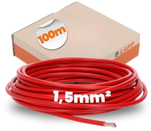 Lapp 4520041 H07V-K 1,5 mm² - Câble de Câblage Flexible en PVC - 100m Rouge | Fil de cuivre monoconducteur pour armoires électriques et luminaires. Installation en conduits ou canaux fermés.