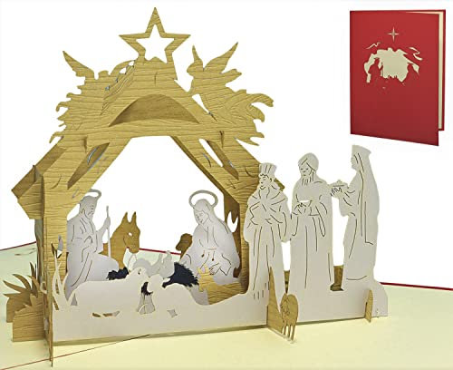 LIN17163, POP UP Karte, 3D Weihnachtskarten, Grußkarten Weihnachten, Weihnachtskrippe, 15 cm x 20 cm, N422