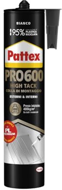 Pattex PRO 600, Colla di Montaggio, Colla forte per interni e esterni, Adesivo sigillante resistente ad acqua e raggi UV, bianco, 1x440g