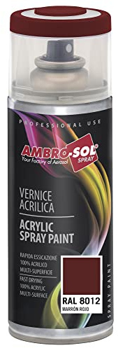 Ambro-Sol V4008012 Smalto Acrilico Multiuso, Vernice Brillante per Interni ed Esterni, Adatto per Qualsiasi Tipo di Materiale, Bomboletta Spray in Banda Stagnata Riciclabile 400 ml, Marrone Rosso