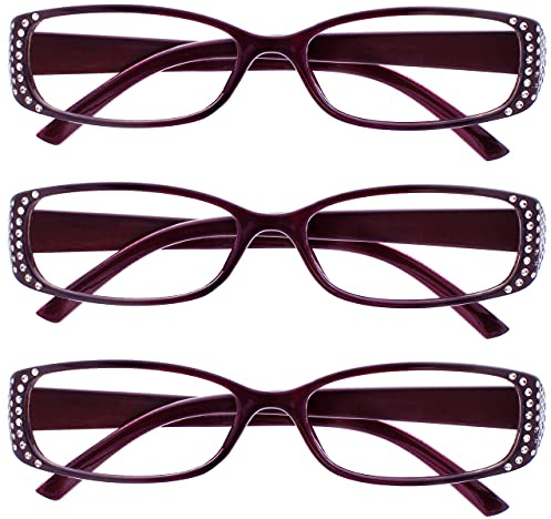 UV Reader Die Lesebrille Unternehmen Schwarzer Und Lila Diamonte Stil Leser Wert 3er-Pack Designer Stil Frauen Damen UVR3093P +2,00