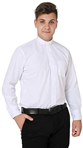 IvyRobes Mens Tab-Collar Long Sleeves Clergy Shirt White (Necksize 18.5)