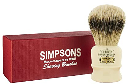 Simpsons Chubby 3 Super Shaving Brush - CH3 Super High Density Knot, Hand-Turned Ivory Handle Simpson Shaving Brushes - Wet Shave Deluxe Thick & Luxurious Lather Handle Dense & Extra Soft Bristles