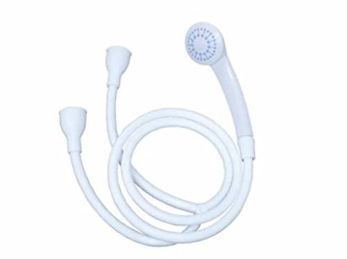 Blue Canyon Shower Attachment for Bath Taps, Double Tap Shower Hose with Head, Push-On Fitting for Round & Oval Taps Up to 2cm, 1.2M Hose for Hair Washing & Pet Bathing, White