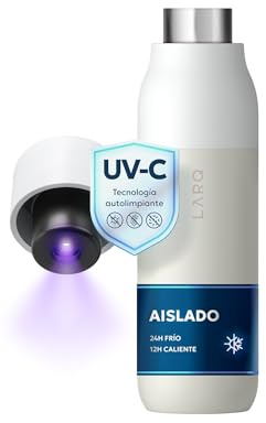 LARQ Bottle PureVis 740ml - Selbstreinigende und isolierte Edelstahl-Wasserflasche mit UV-Wasserreiniger und preisgekröntem Design | wiederverwendbar und reisefreundlich | 2 Jahre Gar, Granite White | 24h kalt oder 12h heiß, auslaufsicher, kein Schwitzen, BPA-frei. Wiederverwendbare Metall-Wasserflasche für Reisen