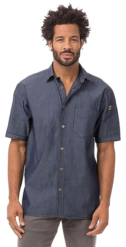 Chef Works Men's Detroit Short Sleeve Denim Shirt, Indigo Blue, Large