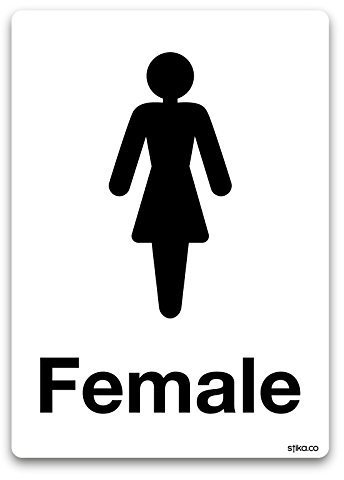 stika.co Female Toilet Door Sign A6 Self-Adhesive Vinyl Label for Washroom and WC Doors, 148 x 105mm, BS EN ISO 7010 Compliant