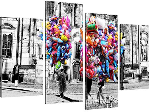 Kunstlab Luftballons in Dresden Wandbild Stadt Bilder auf Leinwand Leinwanddruck - 100x60 cm 4-Teilig: Schwarz-Weiss