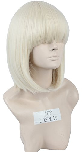 Topcosplay Kurze Bob Perücke für Frauen Blonde Natürlich Gerade Perücke mit pony für Karneval Fasching Motto Party