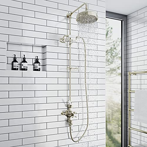 ENKI SH0184 Downton Thermostatic 2 Outlet Shower System, Gold, Rainfall