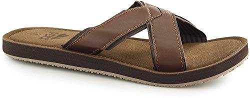 PDQ Jimmy Crossover Mule Slip on Summer Beach Walking Flip Flop Sandals - Brown PU, Mens UK 10 / EU 44