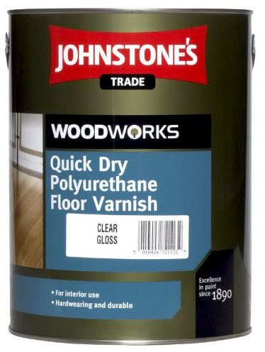2.5 LTR JOHNSTONE'S WOODWORKS Water Based Polyurethane Floor Varnish Clear Satin