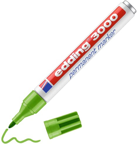 edding 3 000 permanentmarkör – ljusgrön – 1 penna – rund spets 1,5–3 mm – snabbtorkande permanent märkpenna – vattentät, torkbeständig – för kartong, plast, trä, metall – universalmarkör