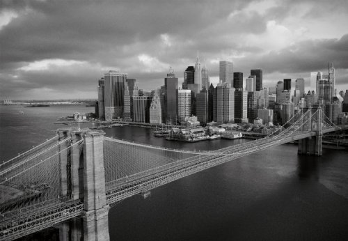 Fototapete Wandtattoo – Brooklyn Bridge Manhattan (97011) – 350 x 260 cm, 7 (chague Tapeziergerät 50 x 260 cm) Hochwertige Qualität Digitaldruck. Schwarz und blanc-new York Poster Riesen XXL USA USA Stadt Auto natur Landschaft Küche Bett Kinderzimmer Wohnzimmer