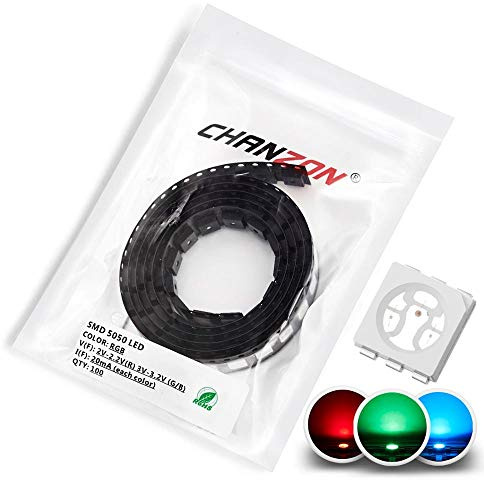 Chanzon 100 pcs 5050 SMD RGB Tricolor LED Diode Lights Chips (Red Green Blue Multicolor Common Anode 6 pin DC 20mA/Color) Super Bright Lighting Bulb Lamps Electronics Components Light Emitting Diodes