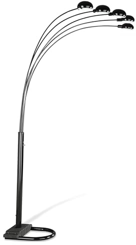 Coaster Home Furnishings - Kayd - Metal Floor Lamp with 5 Flexible LED Lights, Curved Lamp Heads and Dome Shades - Living Room - 92-Inch - Black - 1297A