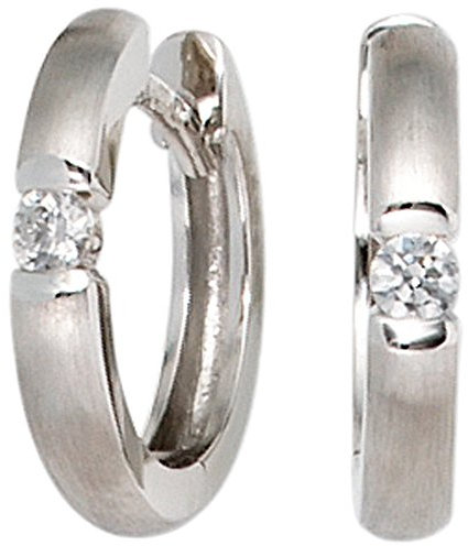 Jobo Damen-Creolen aus 14 Karat 585 Weißgold matt mit 2 Diamanten