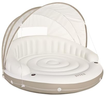 INTEX 58292EP Canopy Island Inflatable Pool Float: Comfortable Lounge Surface – Built-in Cup Holders – Detachable Sunshade – 440lb Max Weight Capacity – 78.5 x 59