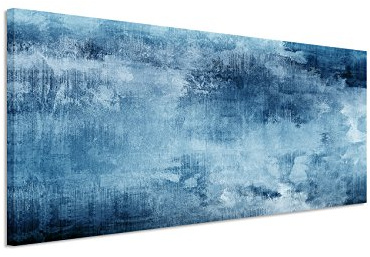 Paul Sinus Art 150x50cm Wandbild – Farbe Blau Petrol Panoramabild Wandbild auf echter Leinwand in sehr hoher Qualität - Abstrakt Acryl mit Pinsel IV
