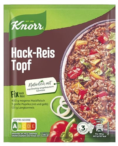 Knorr Fix Würzmischung Hack-Reis Topf für ein leckeres Gericht mit Hackfleisch ohne geschmacksverstärkende Zusatzstoffe 23x 49 g