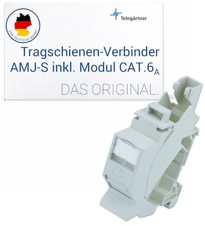 Telegärtner TS45 AMJ-S Tragschienen-Verbinder Cat.6A | Einfache Montage auf 35mm DIN-Schiene, integriertes Cat.6A RJ45-Modul, T568A-Codierung, platzsparendes Gehäuse, 10 Gbit/s